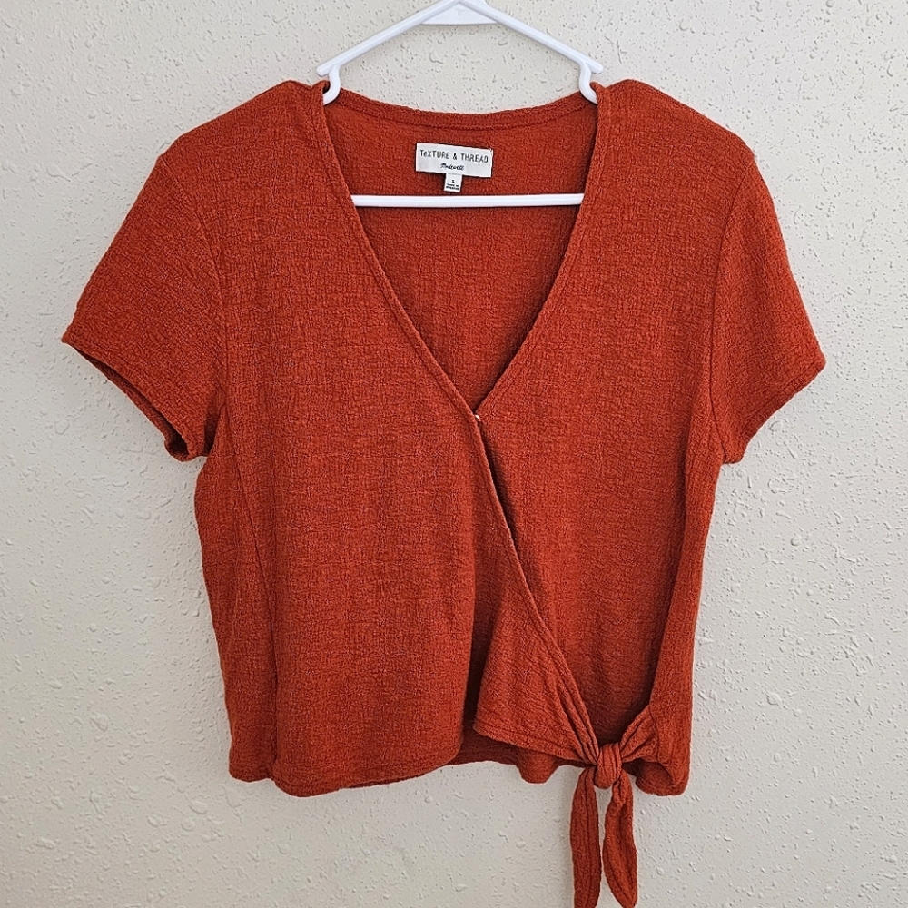 Madewell V-Neck Textured Front Tie Short Sleeve Top